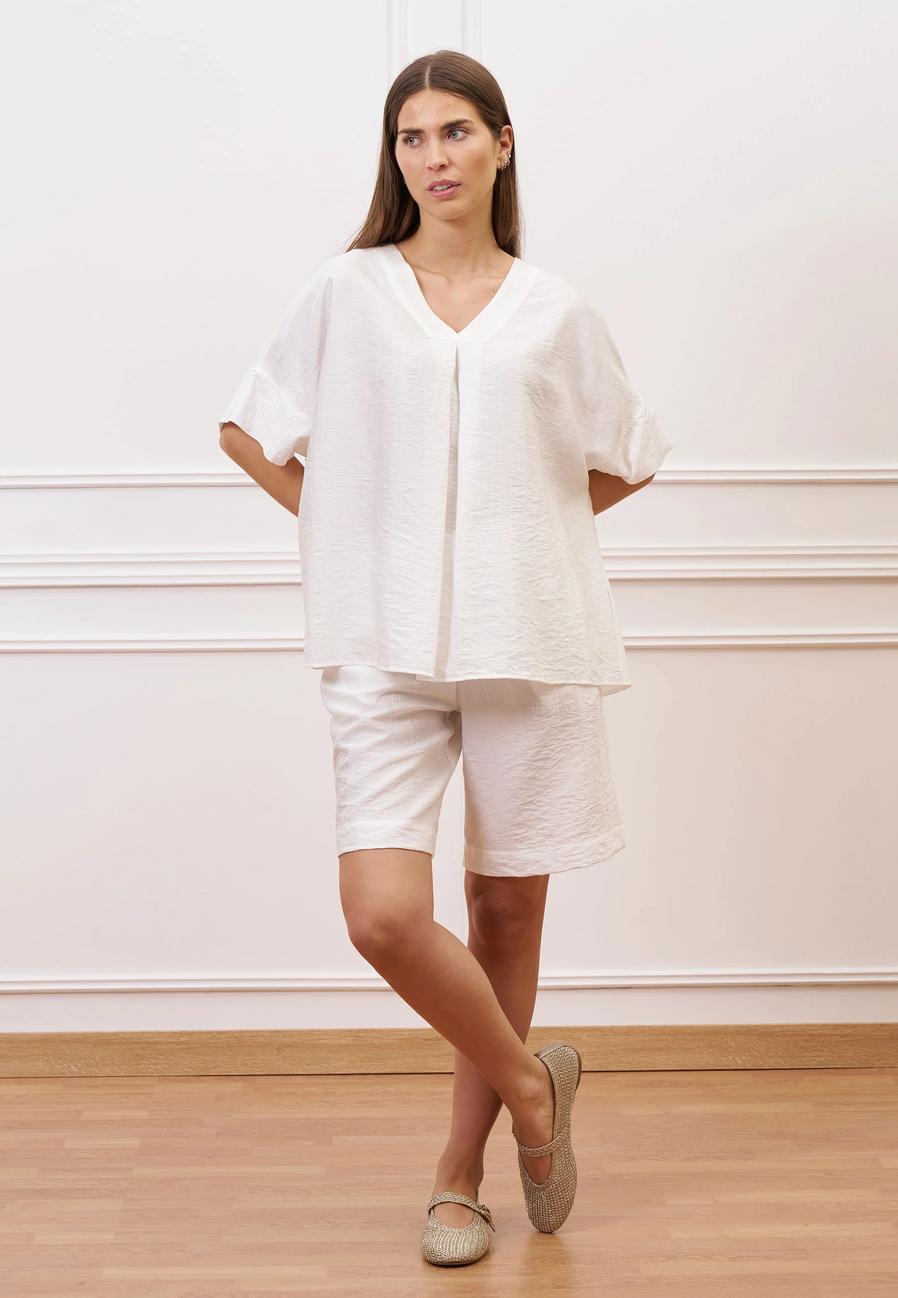 Blusa ampia effetto stropicciato - BIANCO - Image 5