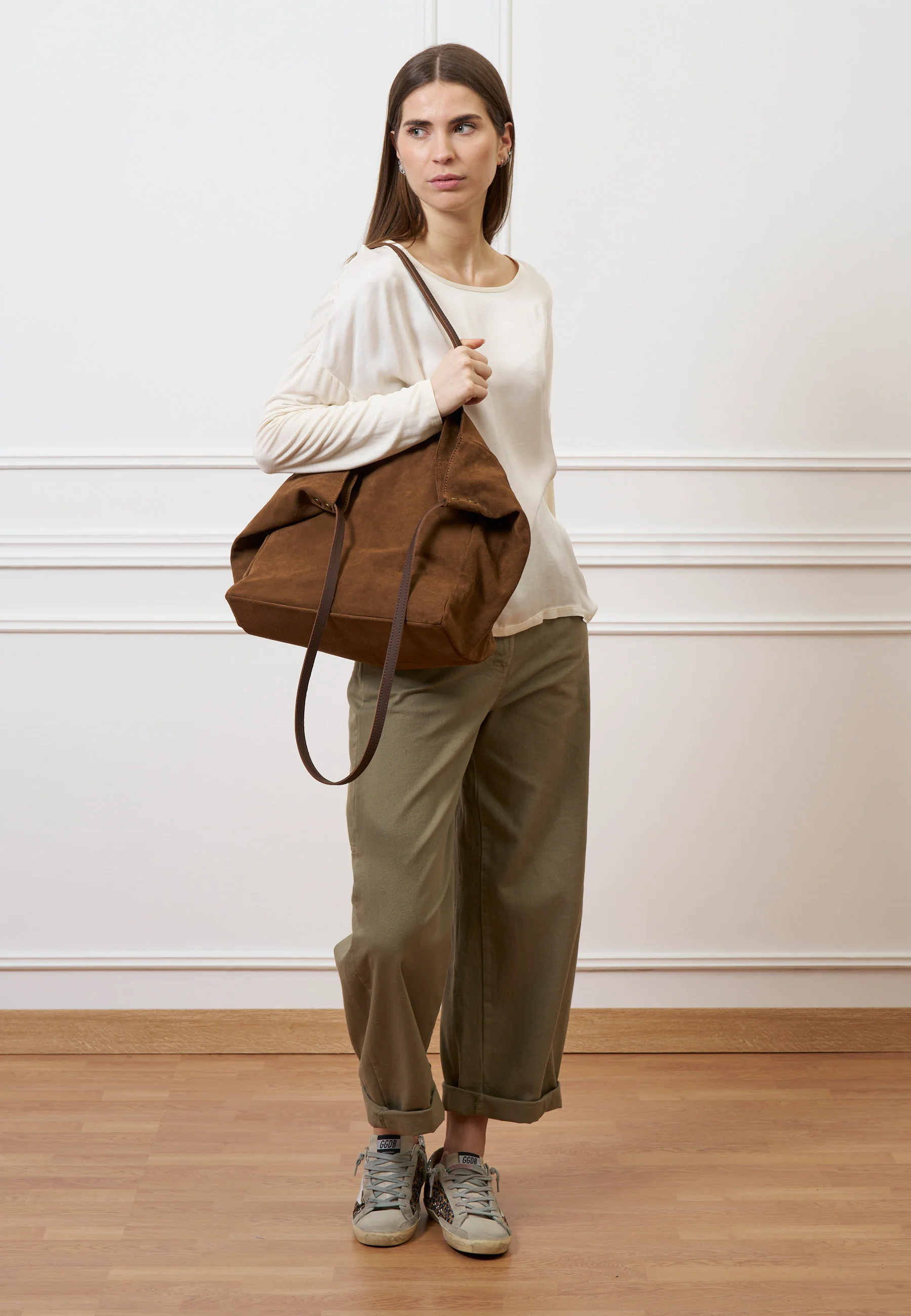 Borsa maxi shopper in camoscio - TABACCO - Image 4