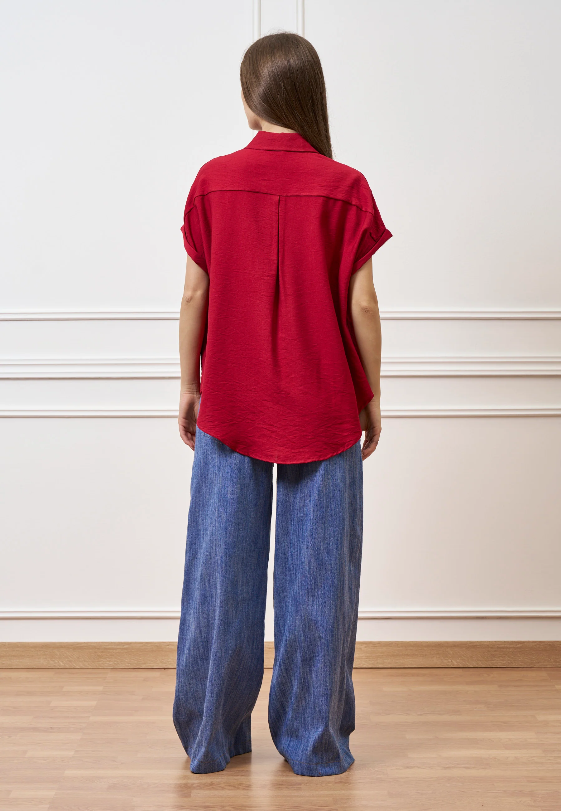 Camicia ampia in viscosa con maniche corte  - BORDEAUX - Image 7