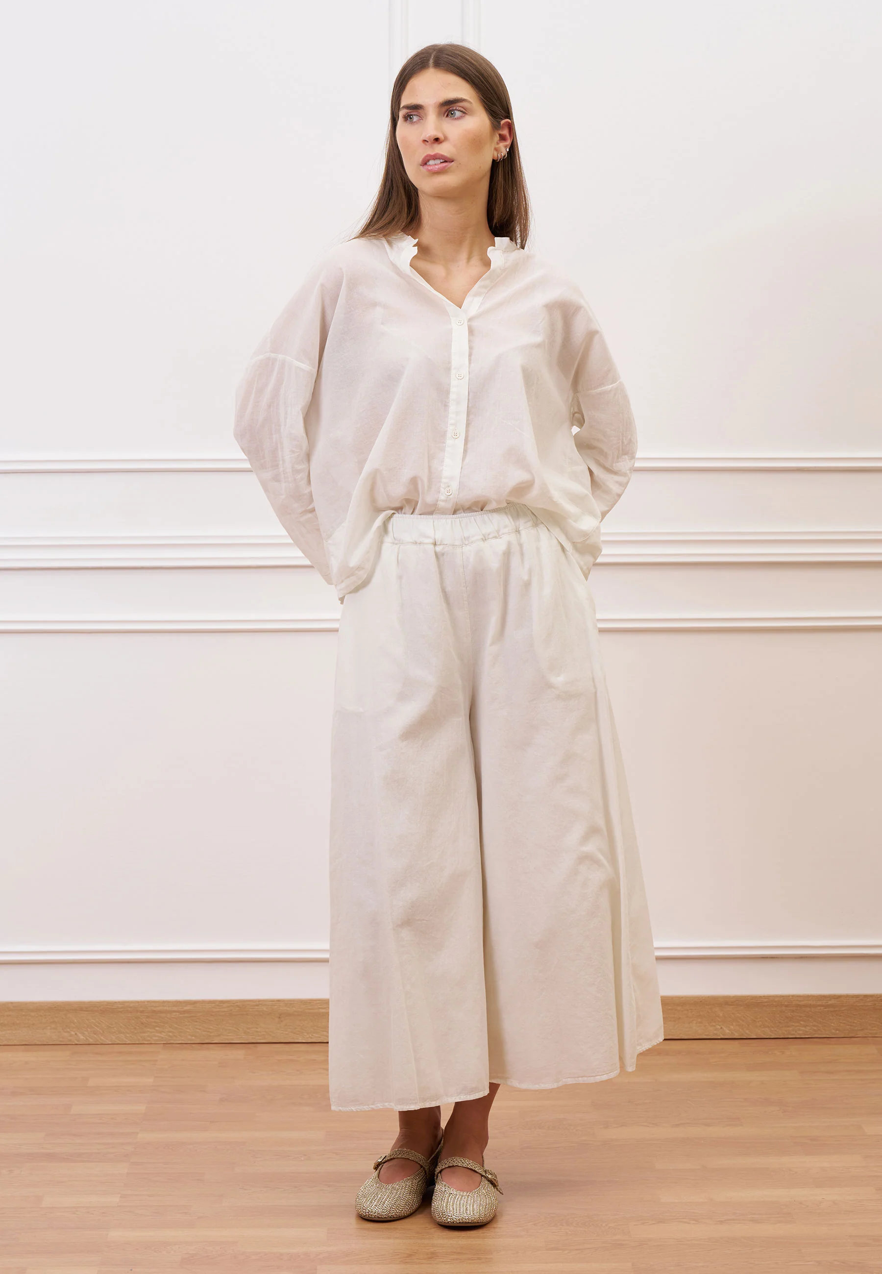 Camicia coreana in mussola - AVORIO - Image 4