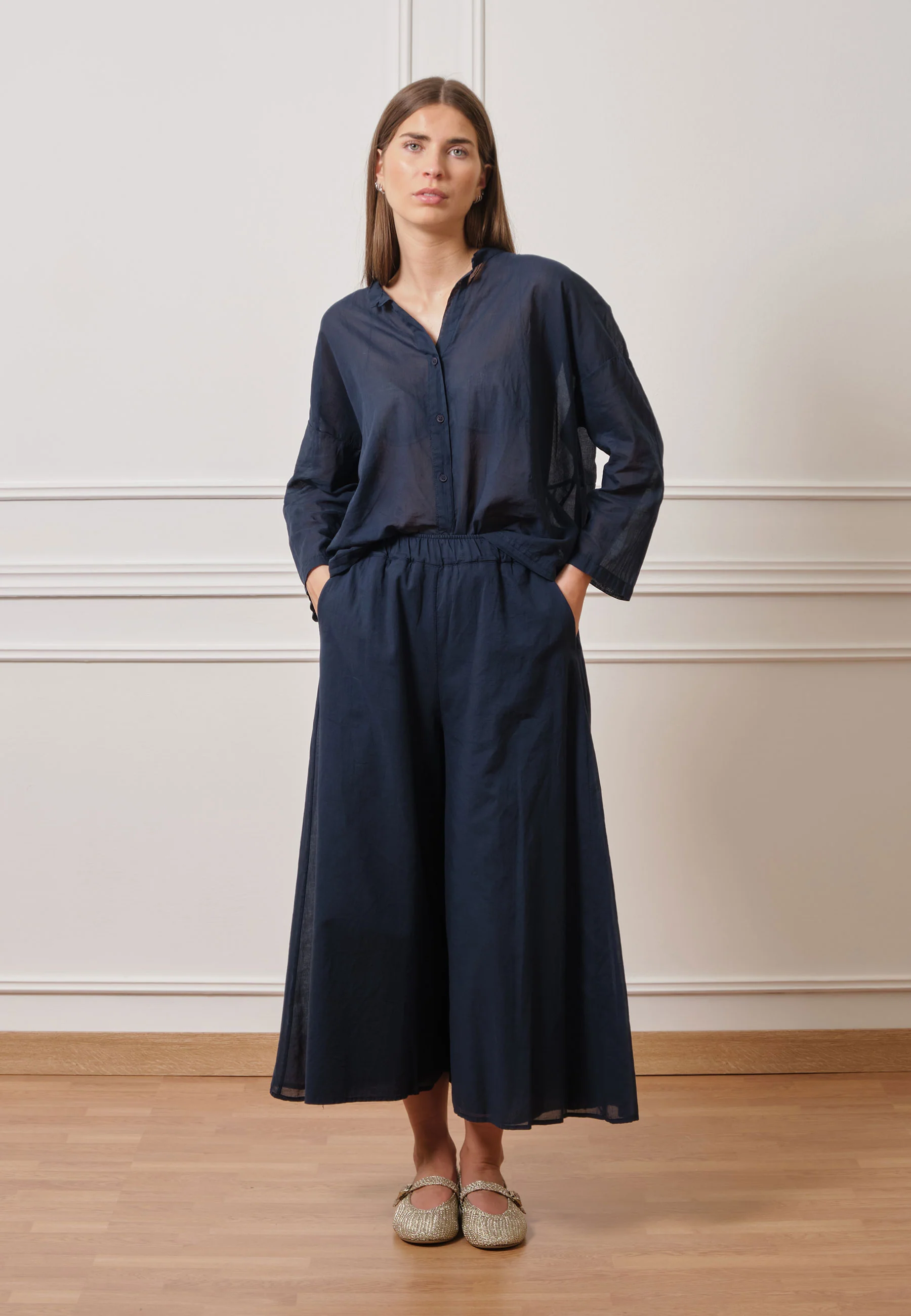 Camicia coreana in mussola - BLU - Image 2