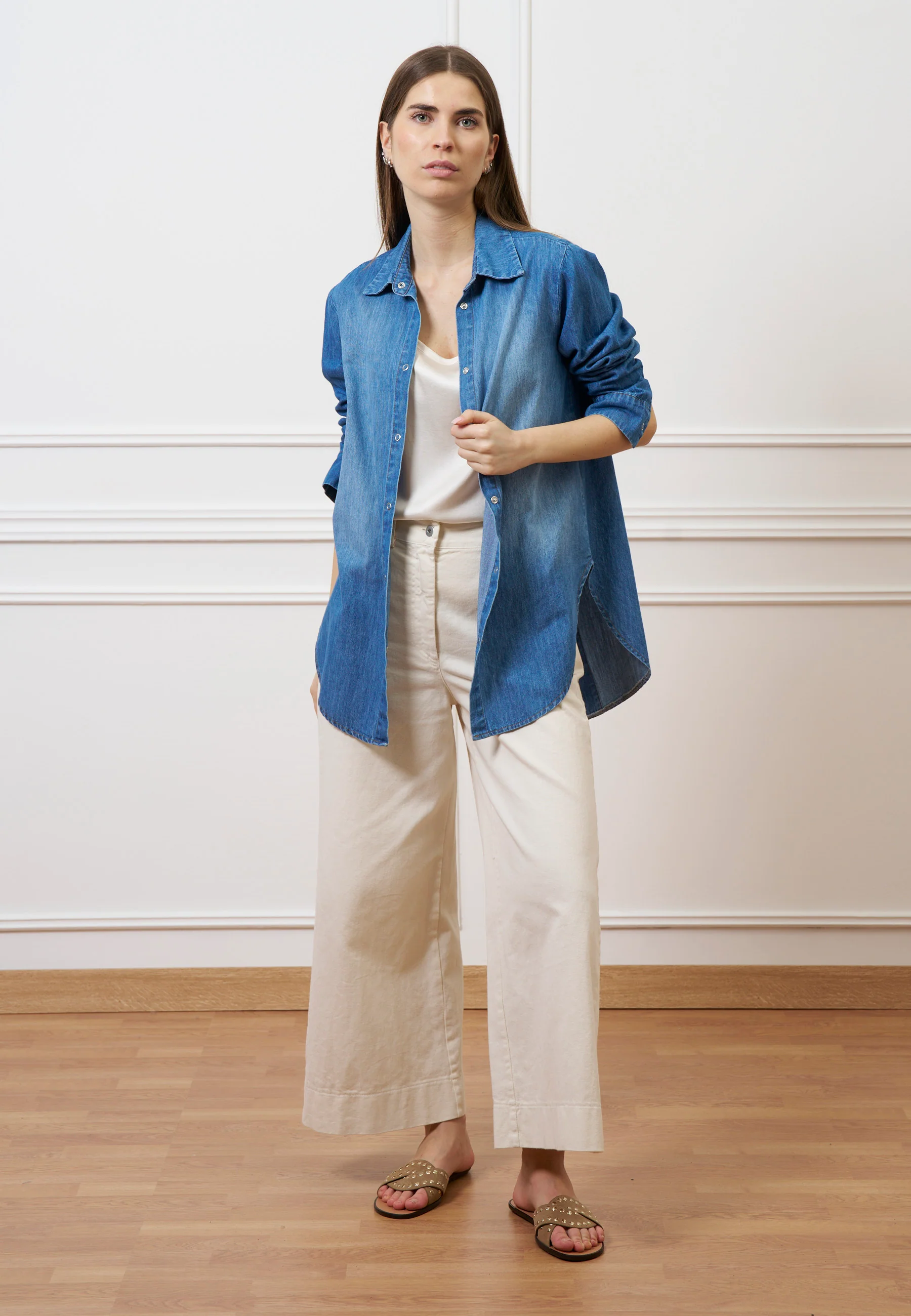 Camicia in denim con spacco sul retro - BLU - Image 4