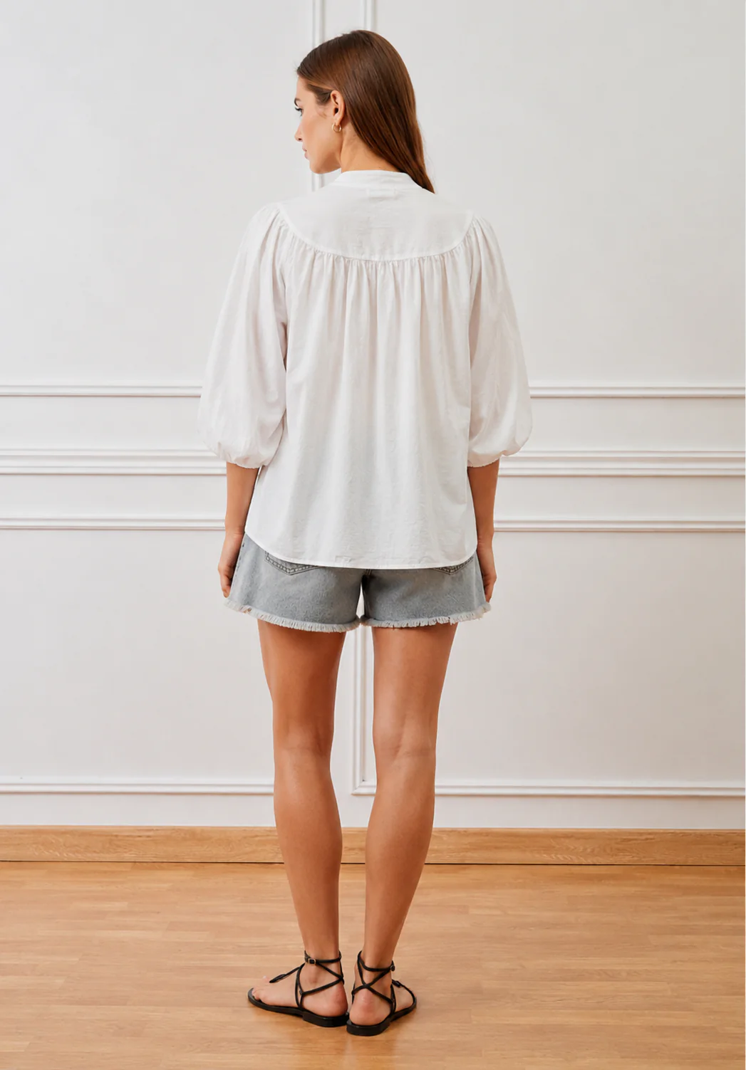 Camicia in mussola con alamari - BIANCO - Image 4