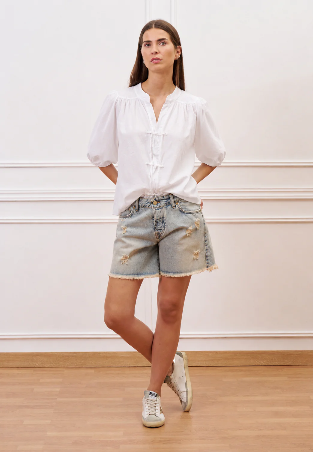 Camicia in mussola con alamari - BIANCO - Image 5