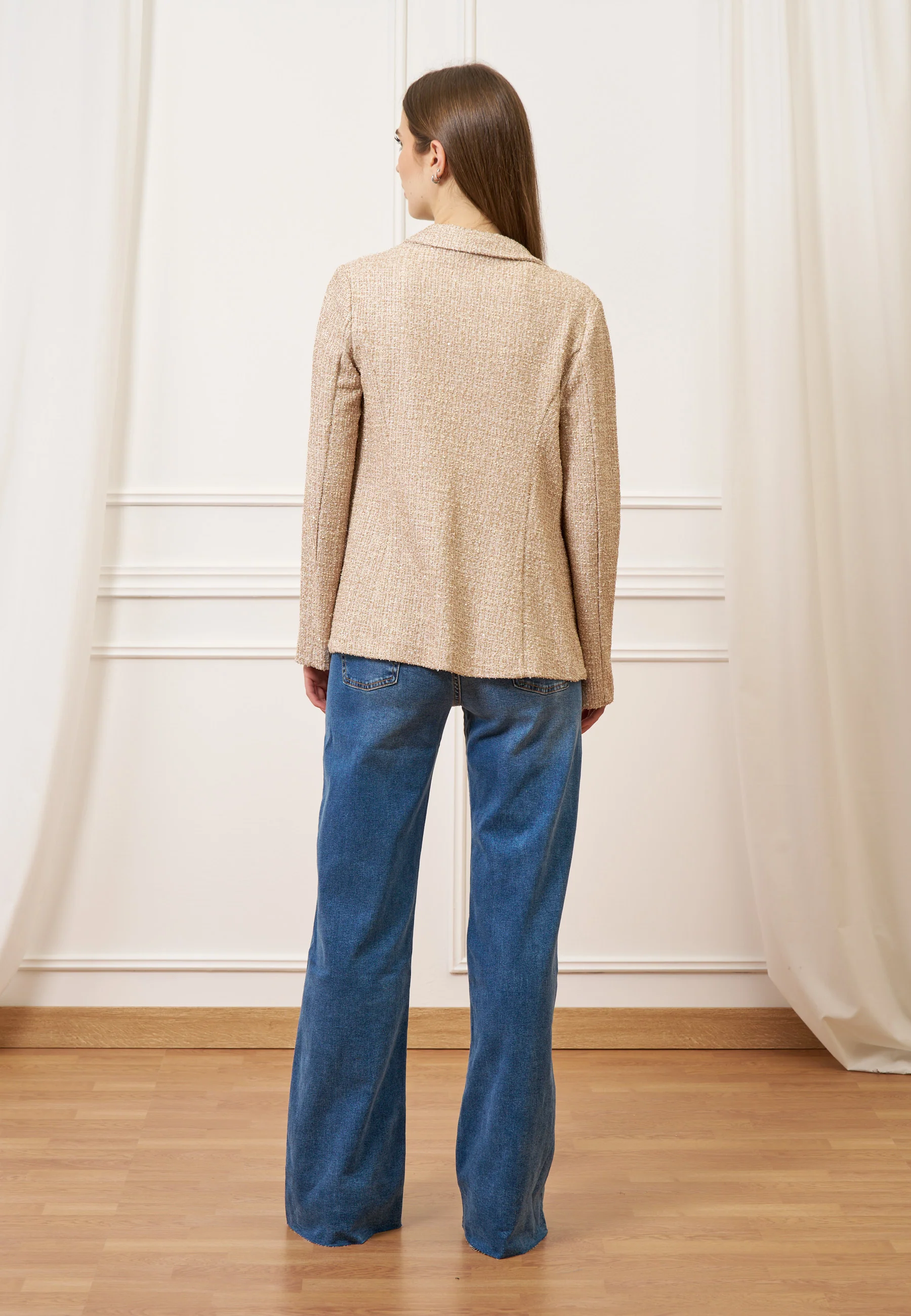 Giacca aperta jersey bouclè - BEIGE - Image 5
