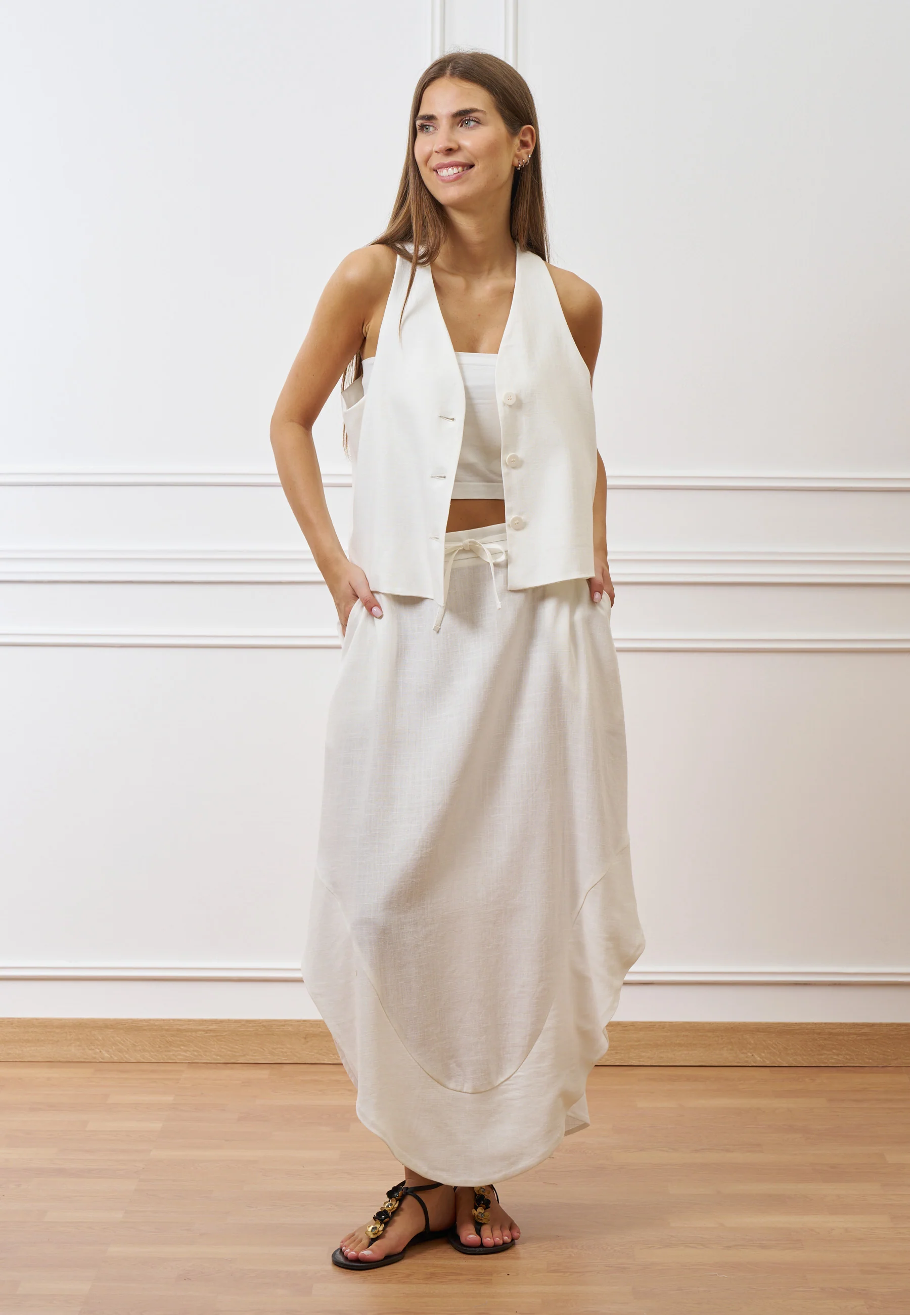 Gilet over con scollo a V - AVORIO - Image 8