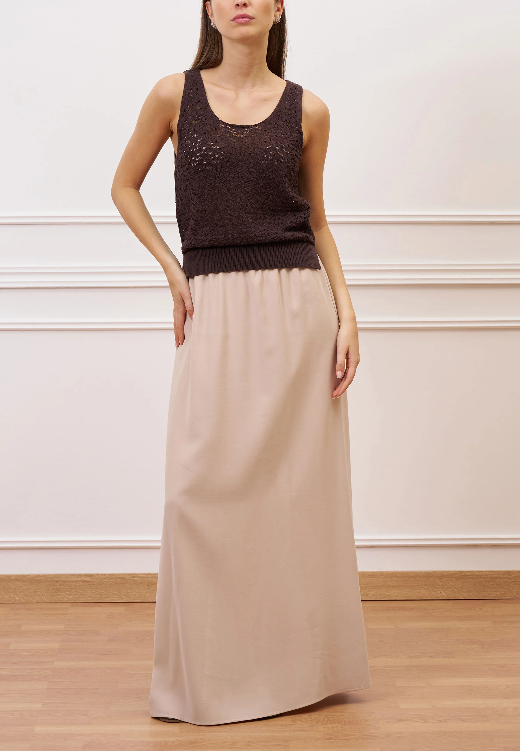 Gonna lunga con elastico in vita - BEIGE - Image 3