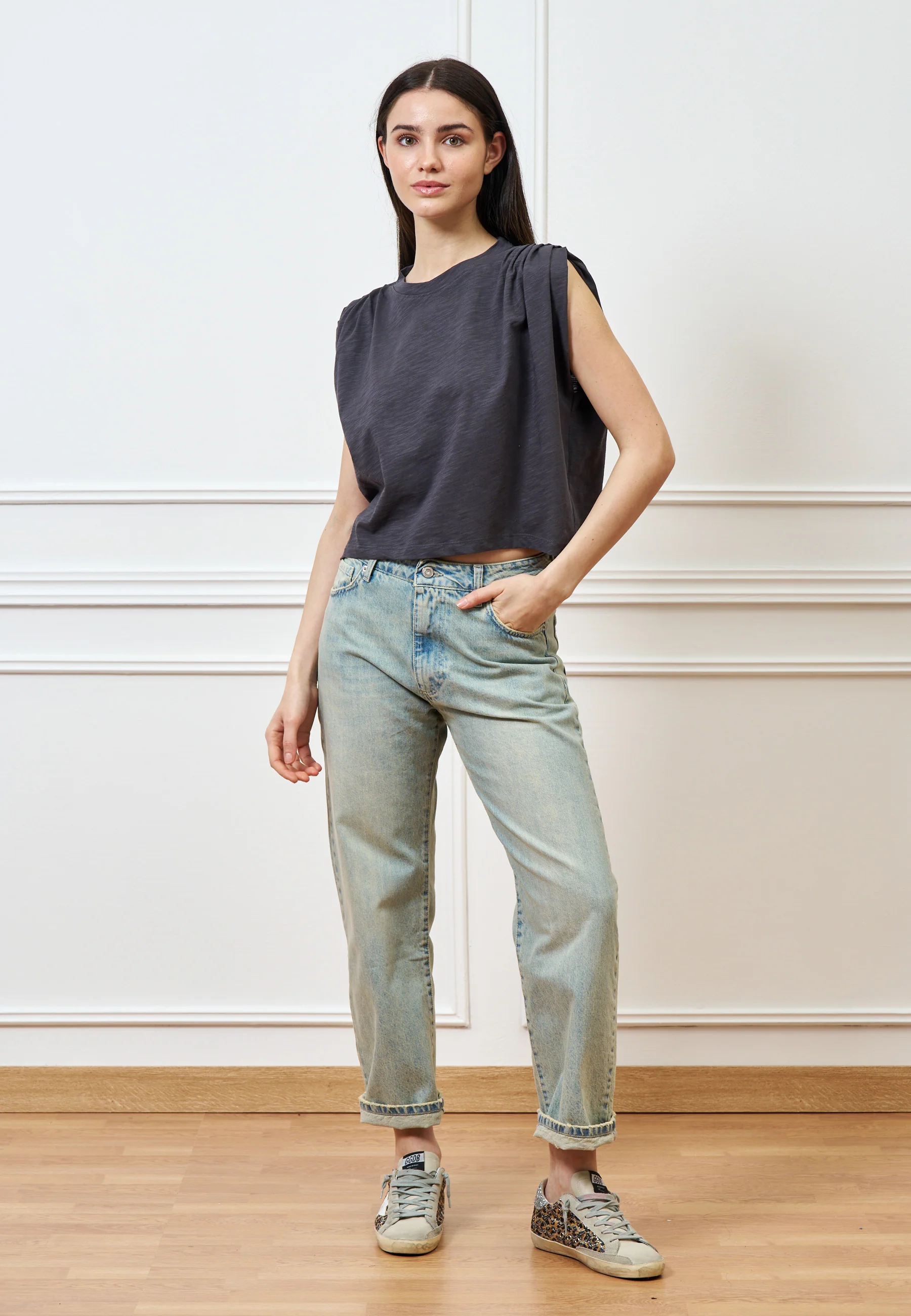 Jeans dritti a vita alta slavati - JEANS - Image 10