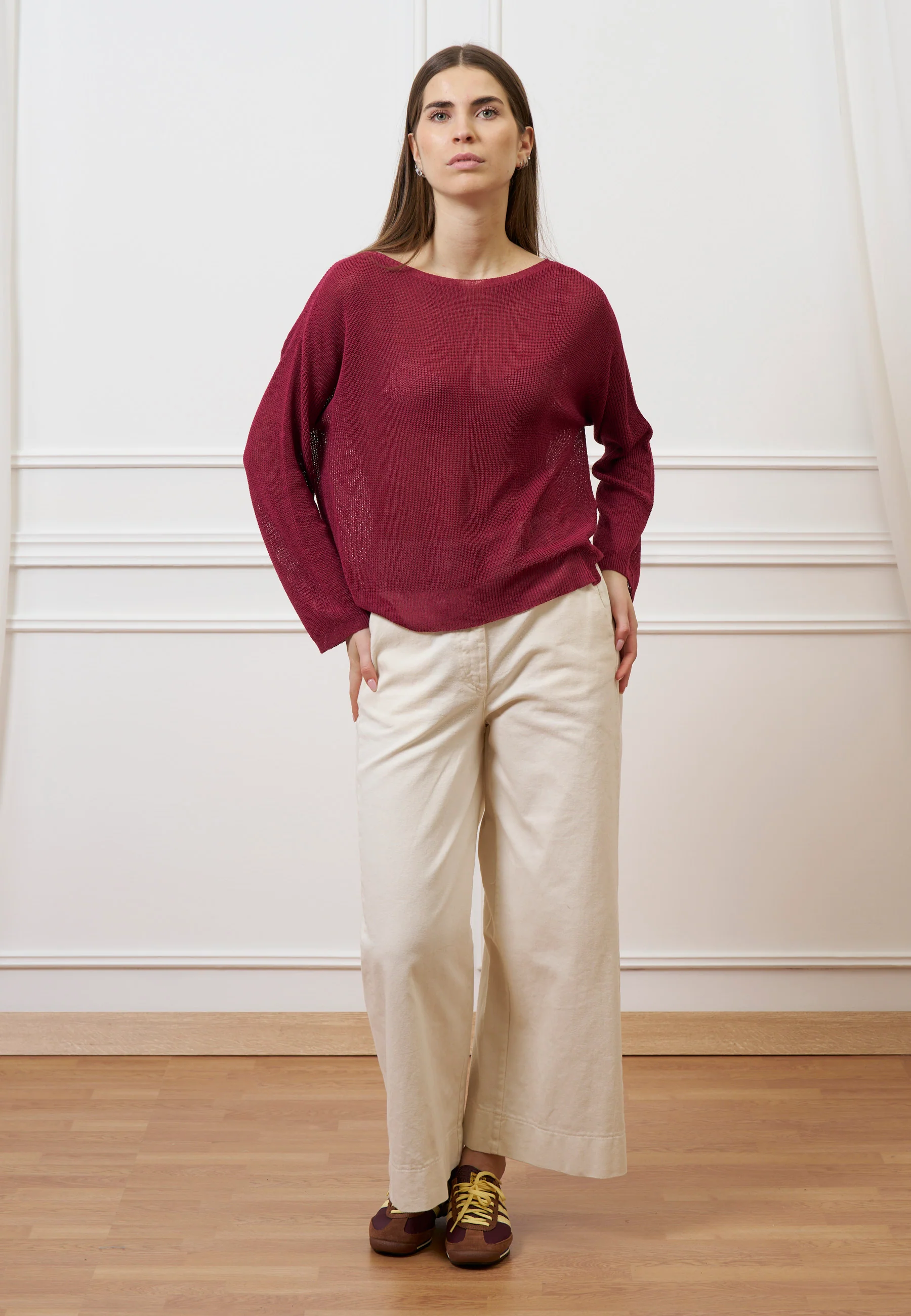 Maglia in misto lino  - BORDEAUX - Image 4