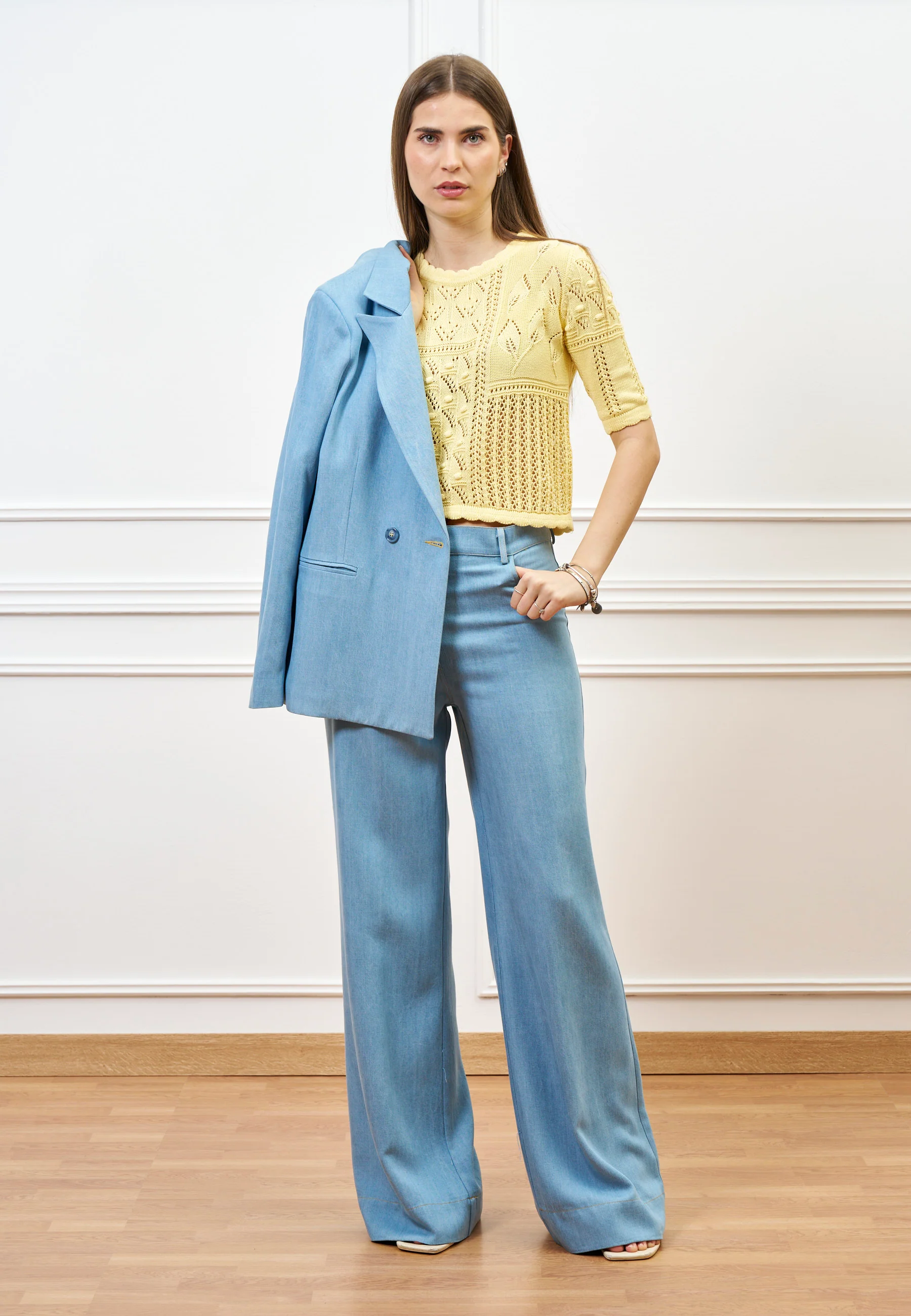 Pantalone ampio effetto denim - CELESTE - Image 3