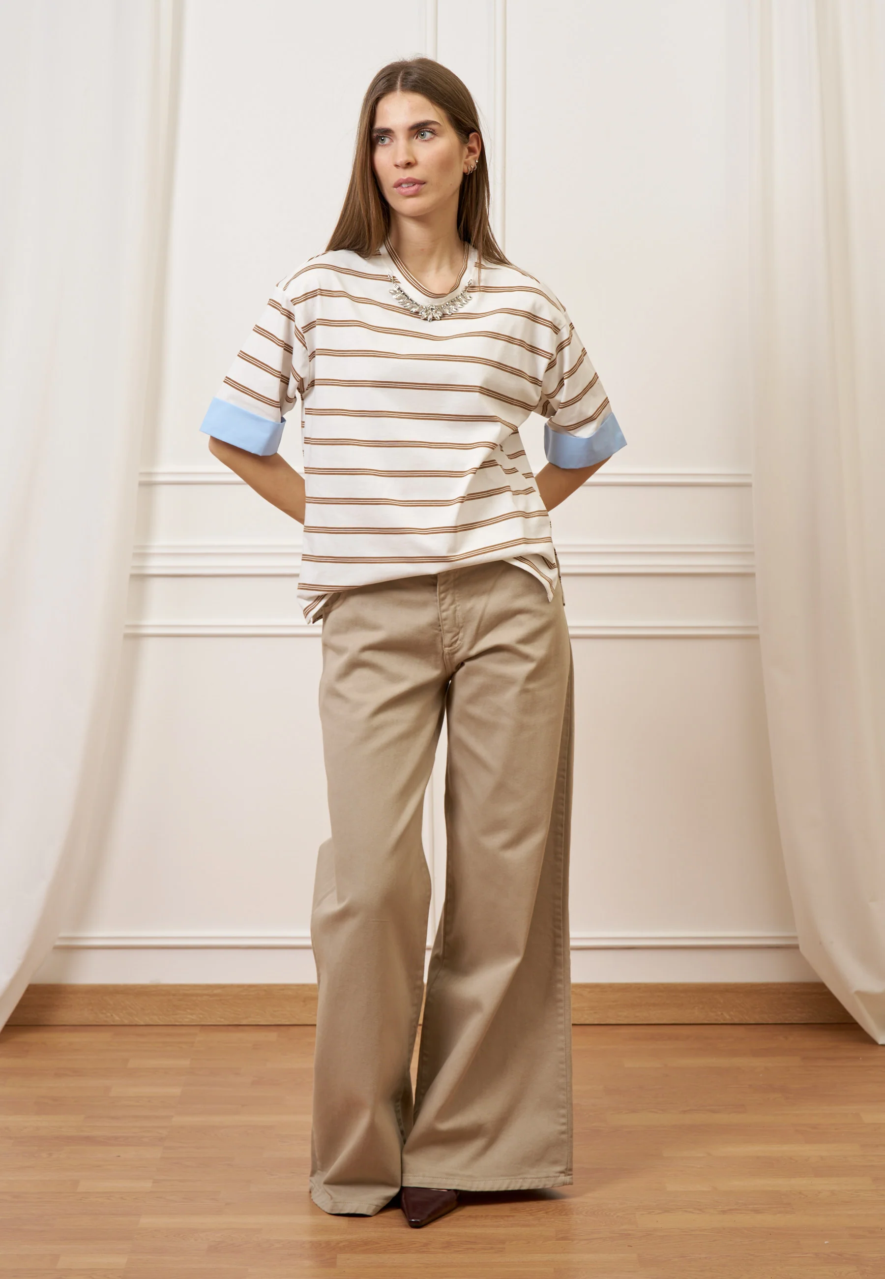 Pantalone ampio in cotone - BEIGE - Image 10