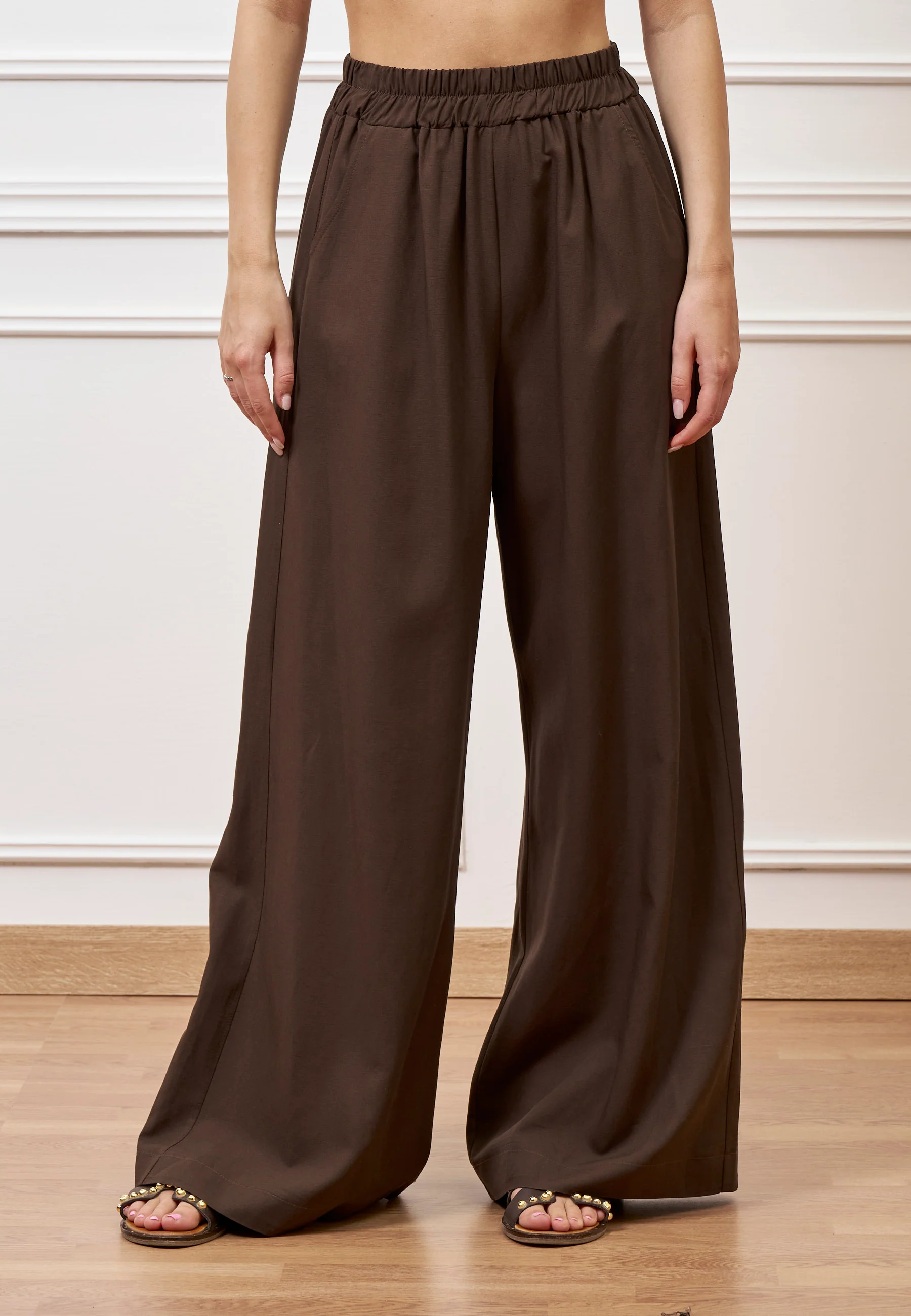 Pantalone ampio in lino e viscosa - MARRONE - Image 2