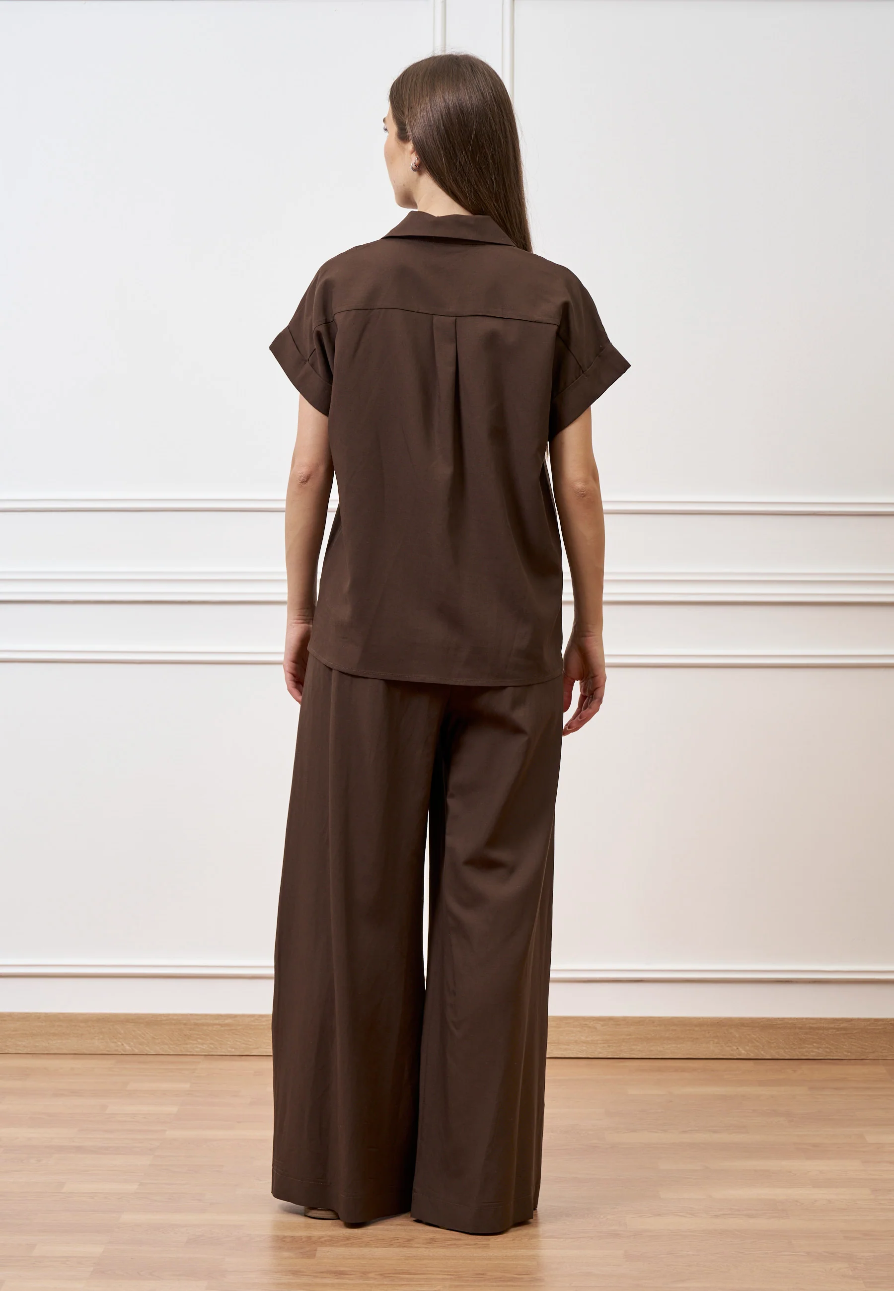 Pantalone ampio in lino e viscosa - MARRONE - Image 6