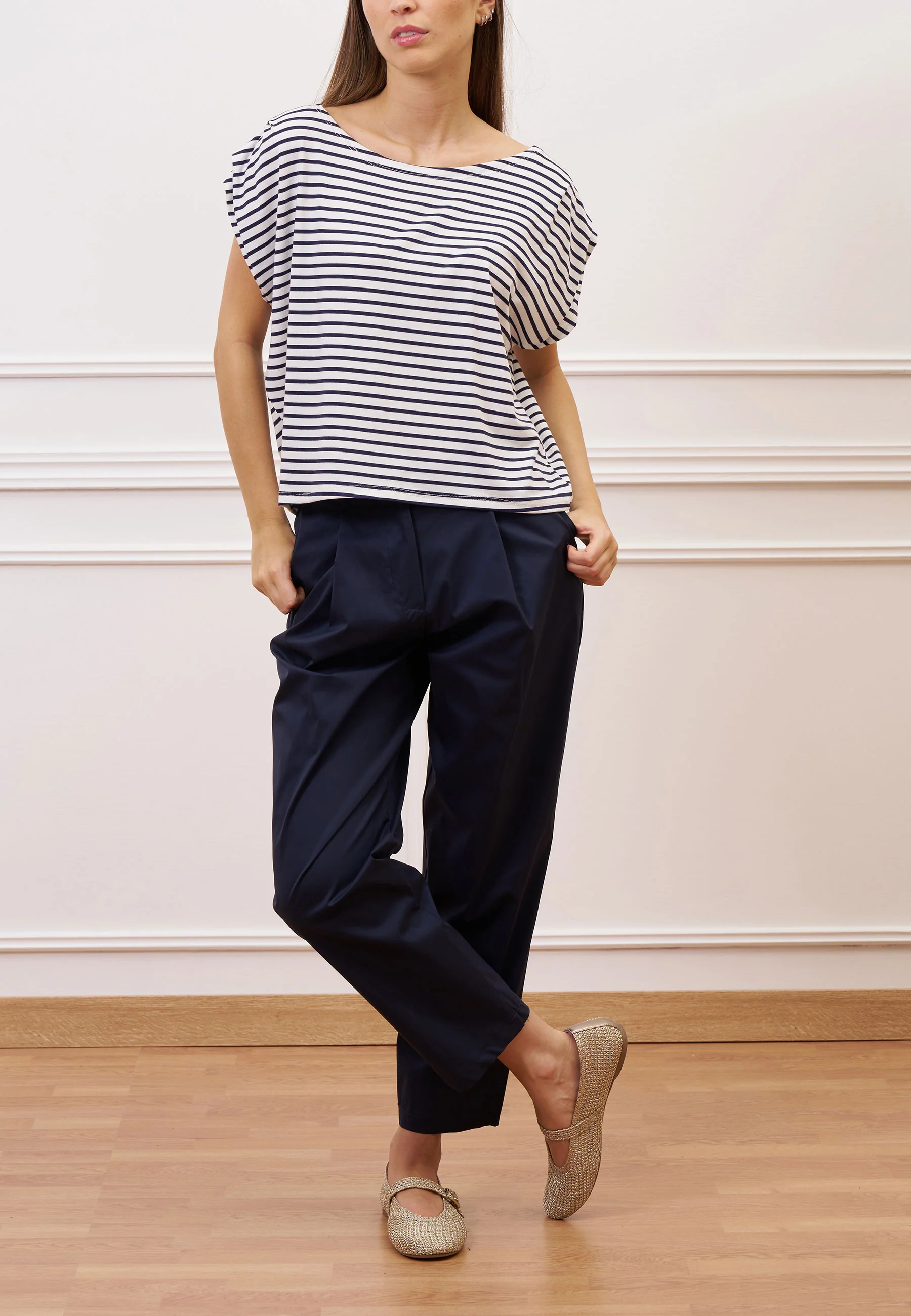 Pantalone in popeline con pince - BLU - Image 10