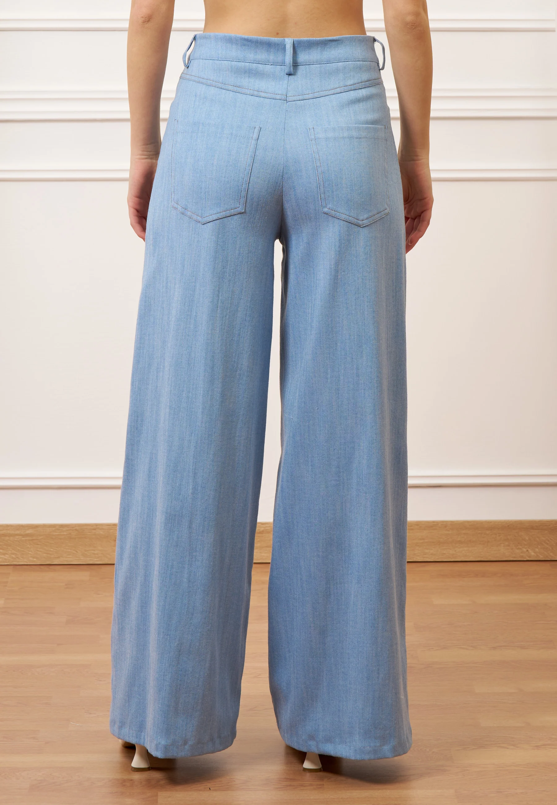 Pantalone palazzo effetto denim - CELESTE - Image 6