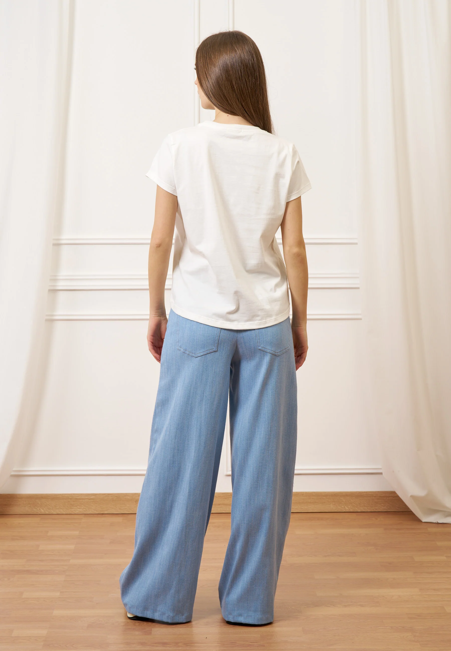 Pantalone palazzo effetto denim - CELESTE - Image 8