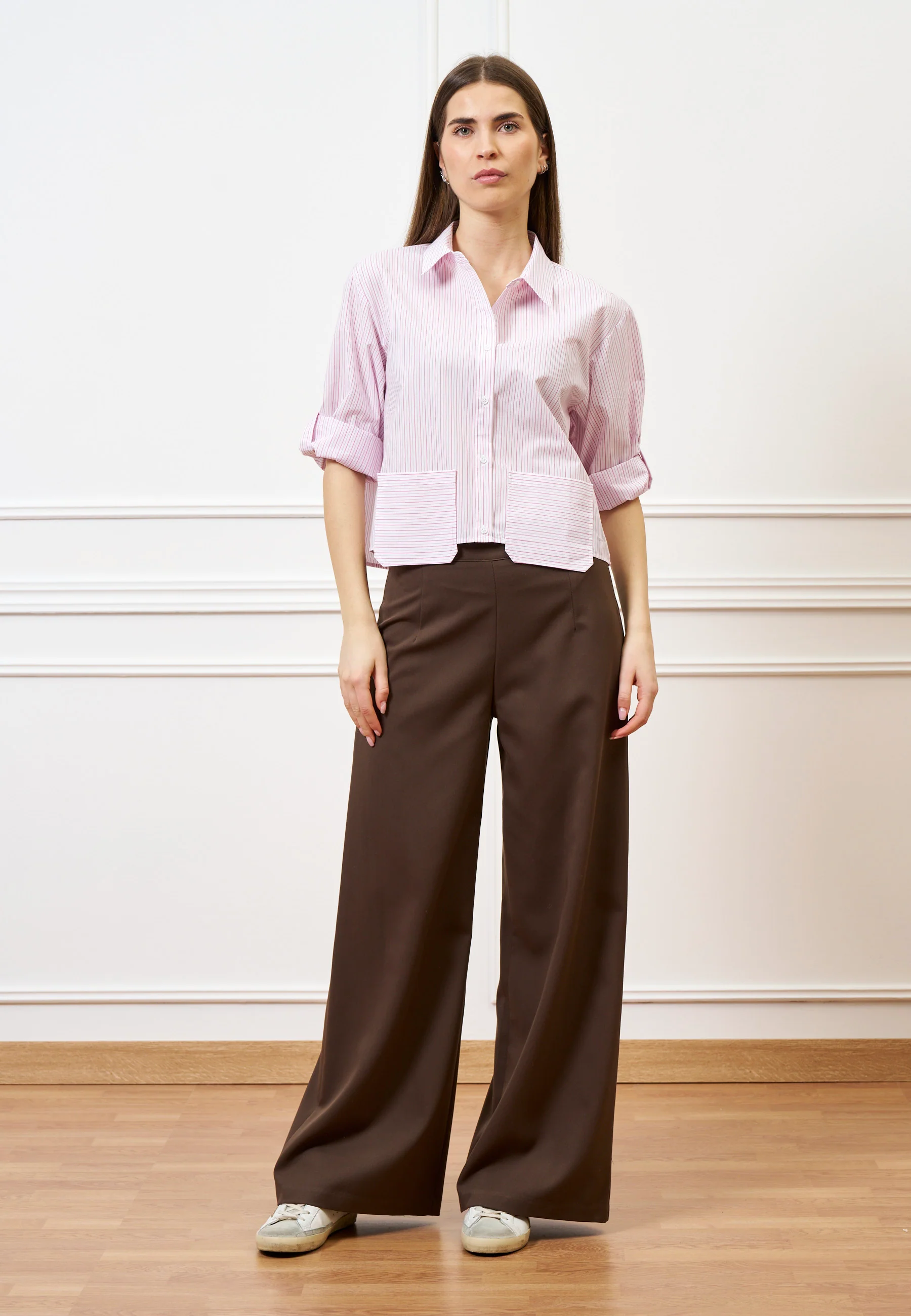 Pantalone palazzo zip sul fianco - MARRONE - Image 5
