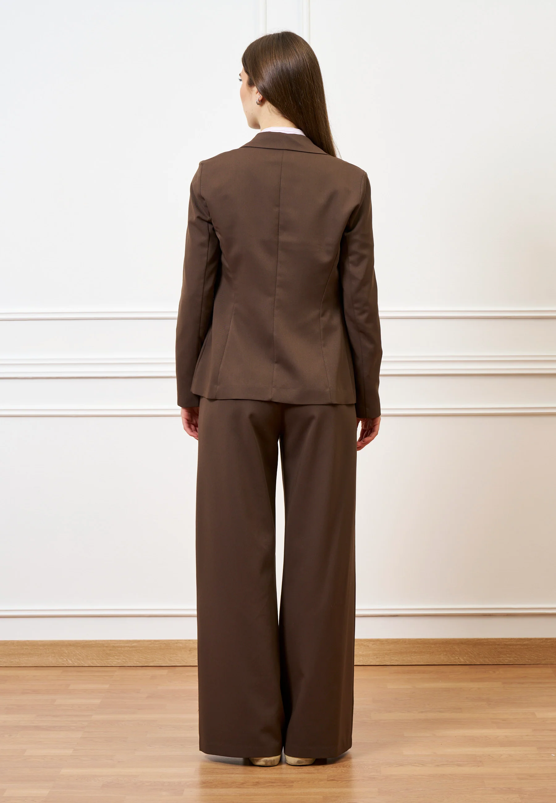 Pantalone palazzo zip sul fianco - MARRONE - Image 9