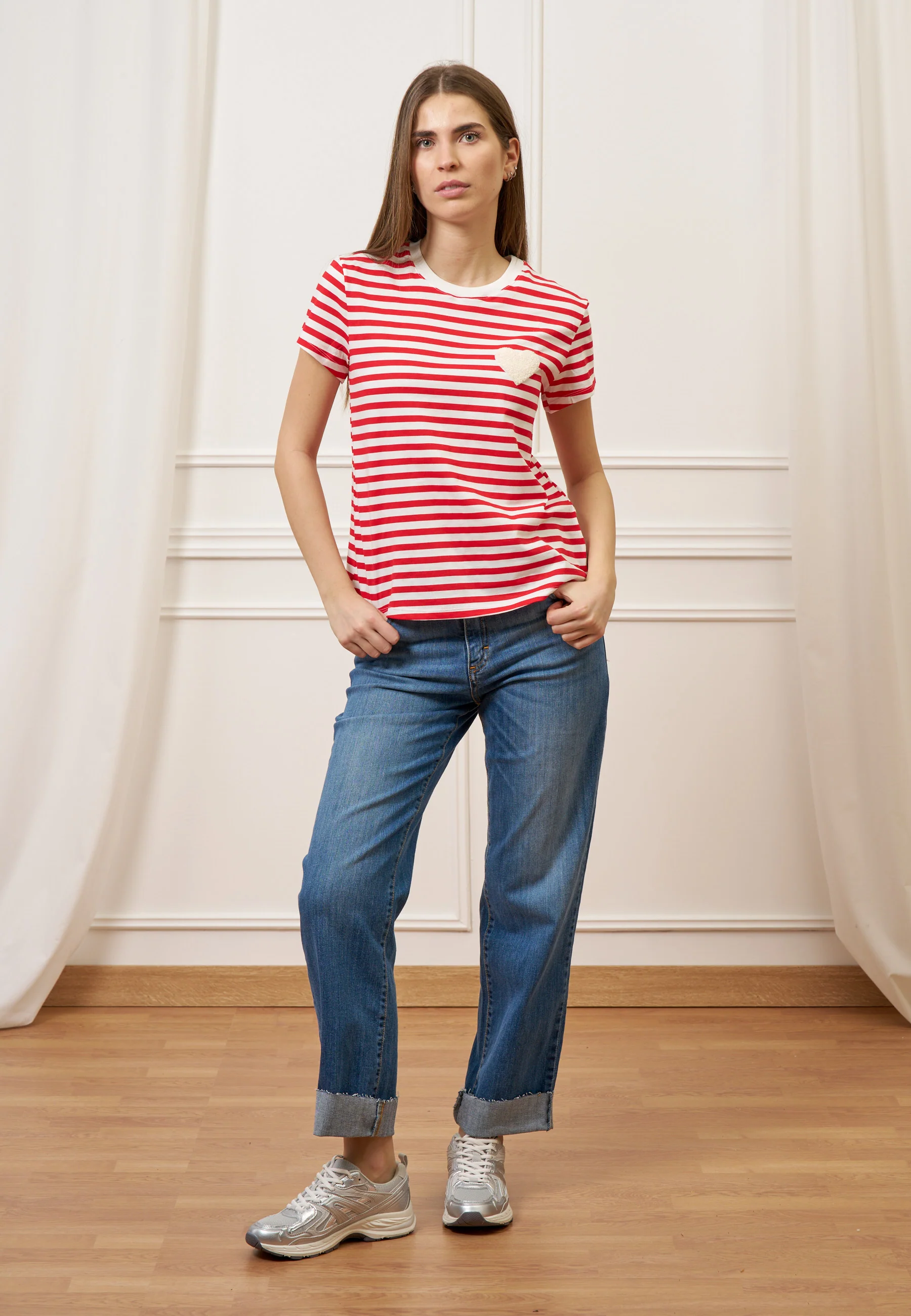 T-shirt a righe con cuore - BIANCO/ROSSO - Image 4