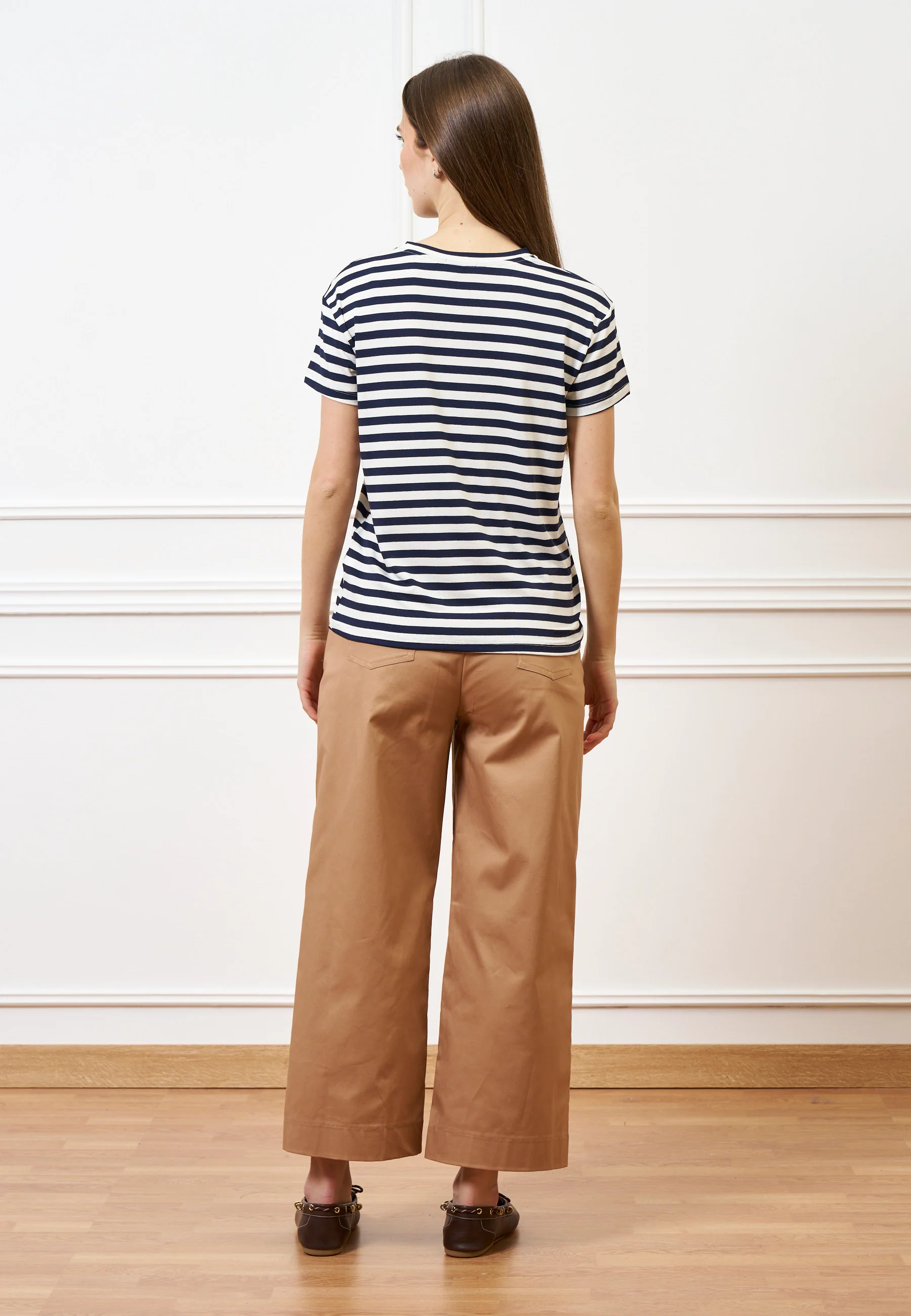 T-shirt a righe con fiore crochet - AVORIO/BLU - Image 4