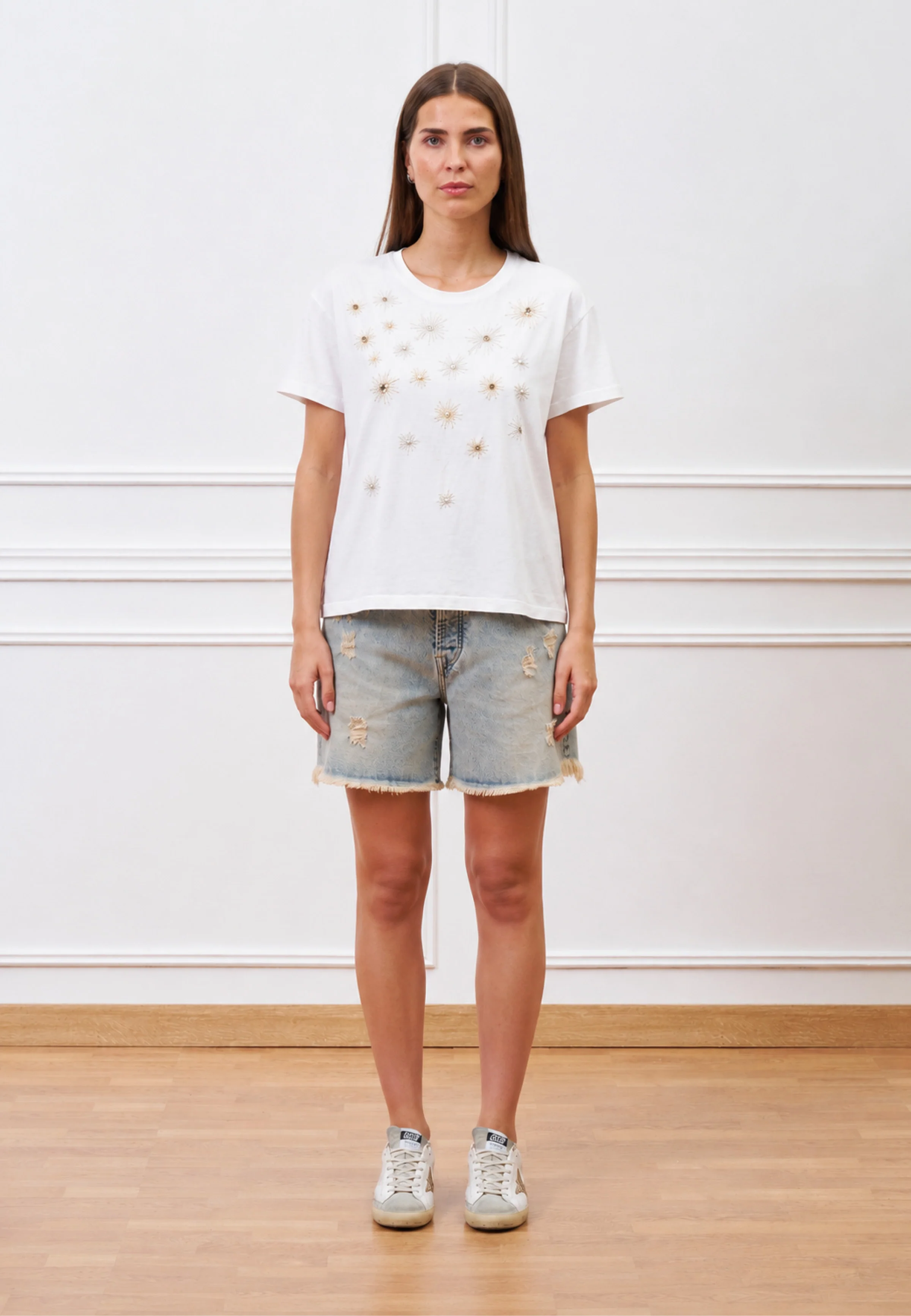 T-shirt con stelle ricamate - AVORIO - Image 3