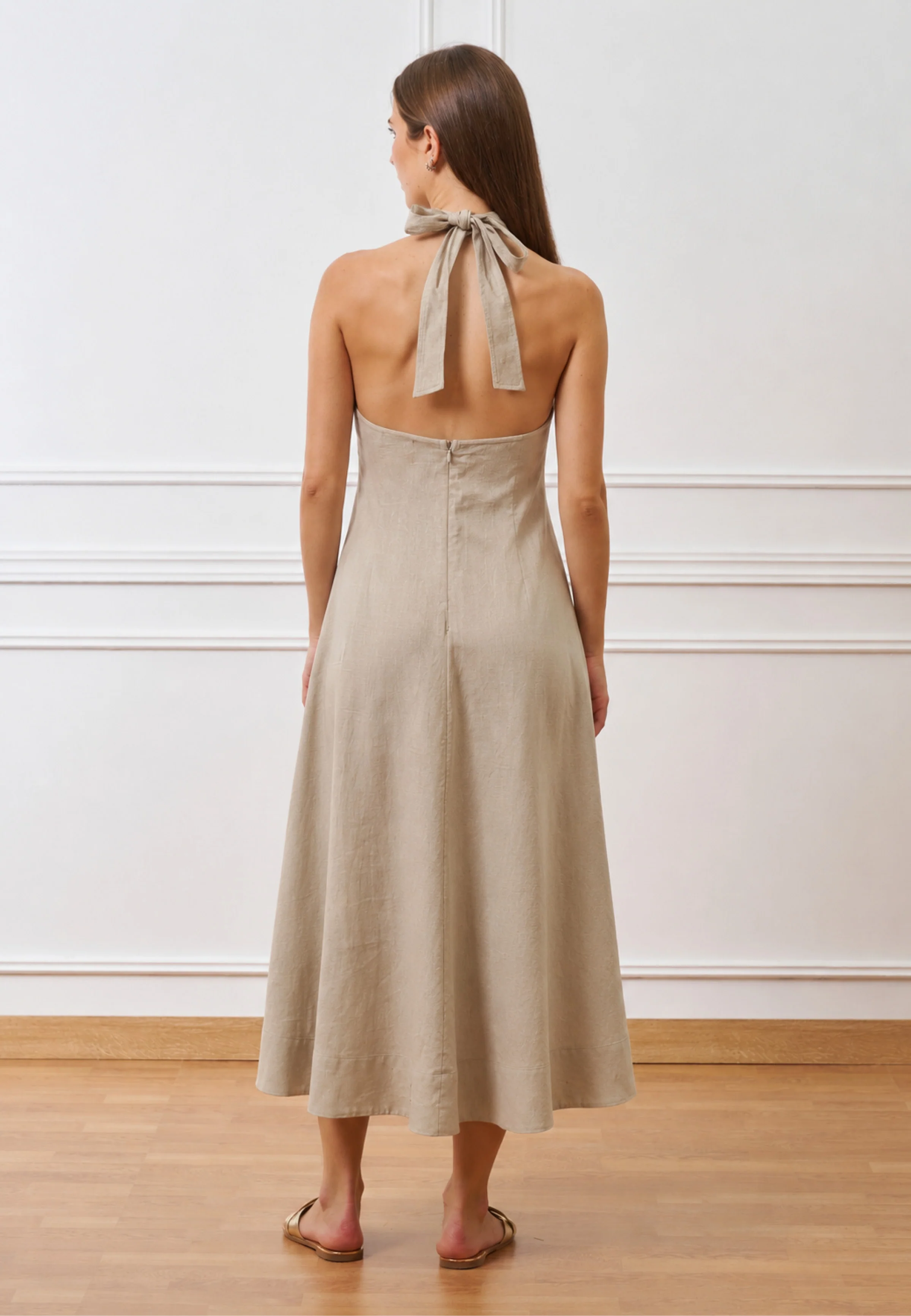 Vestito lungo con schiena scoperta - BEIGE - Image 4