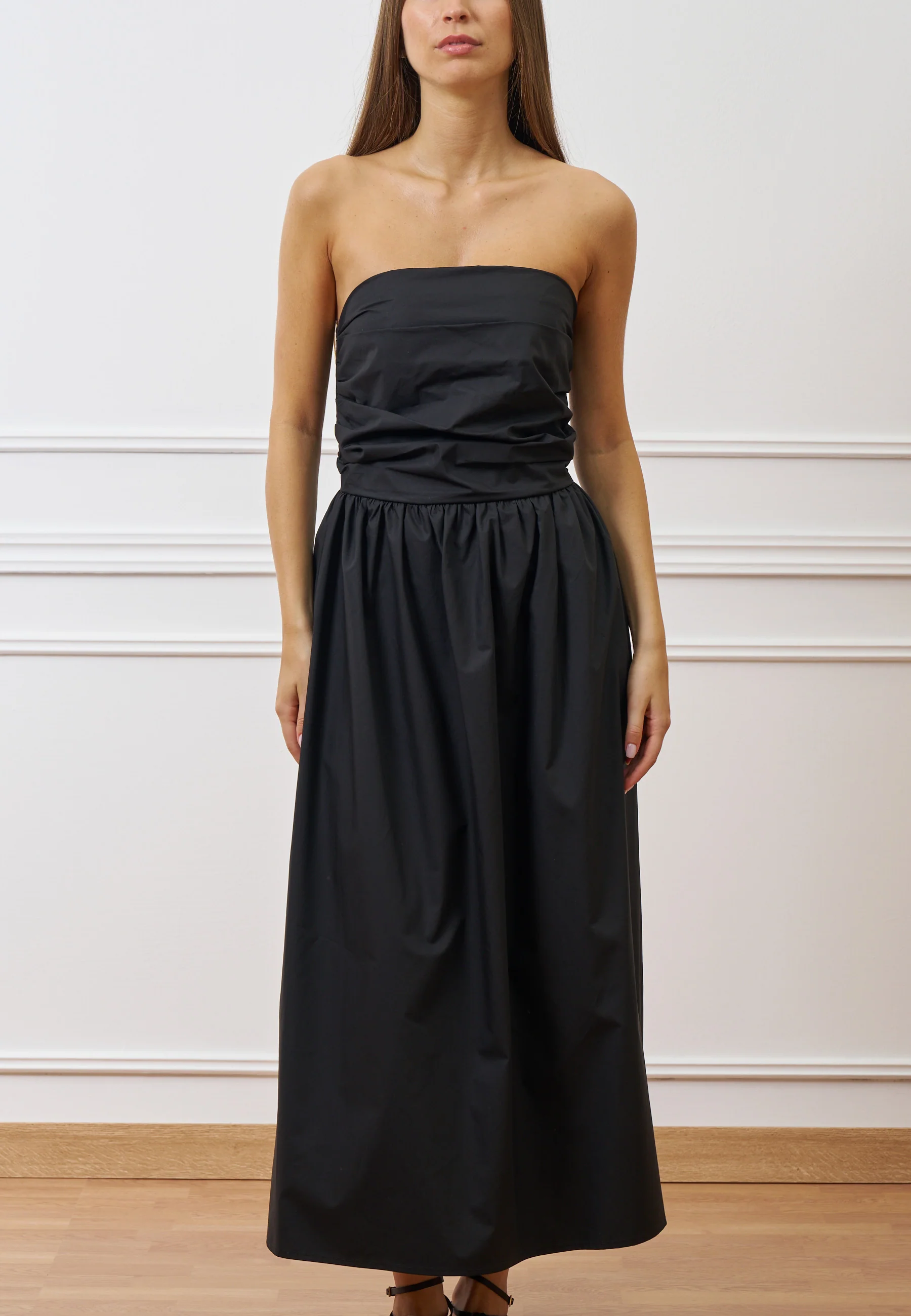 Vestito lungo senza spalline - NERO - Image 5